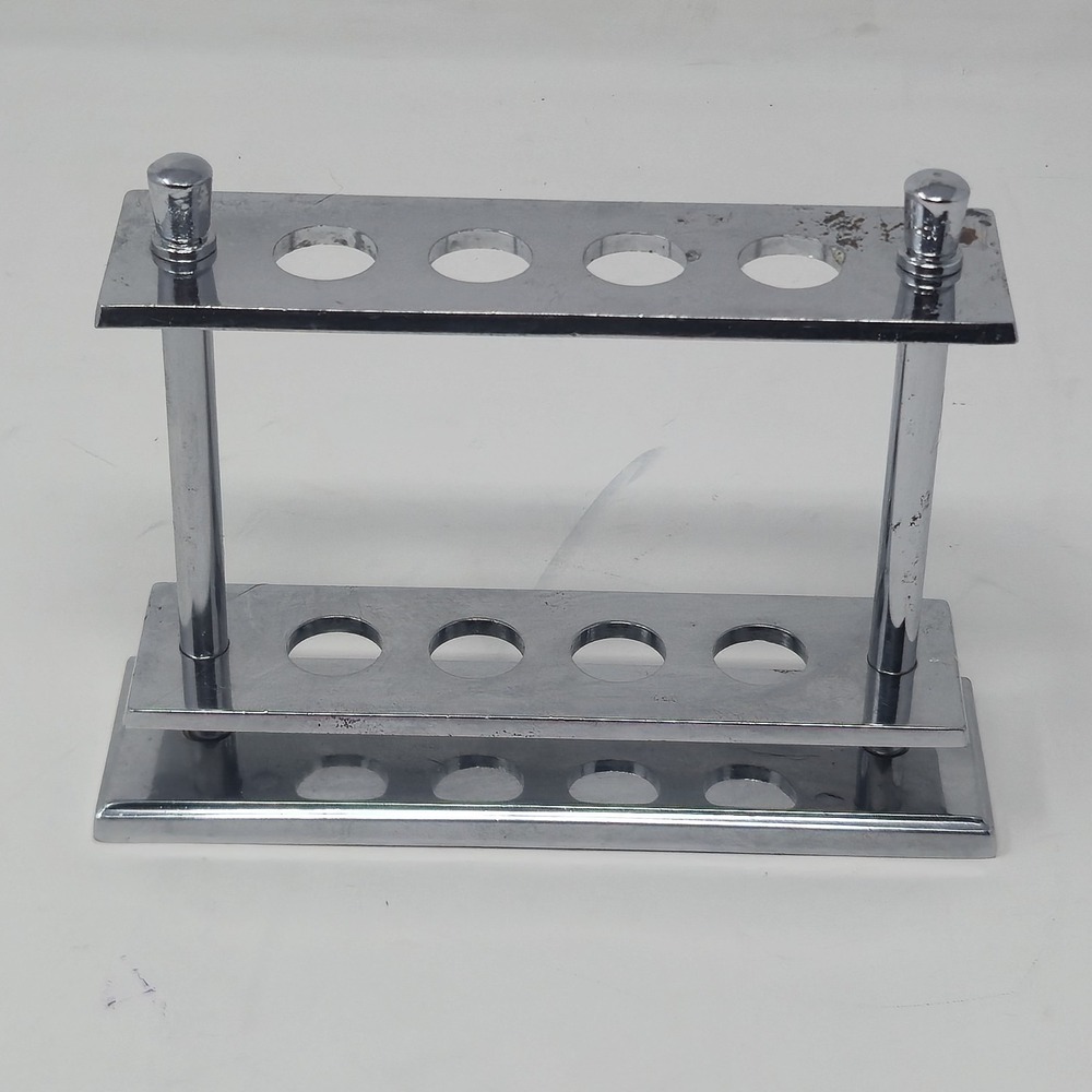 Vintage Chrome Test Tube Rack Stand 4 Hole Toothbrush Holder Bathroom Decor